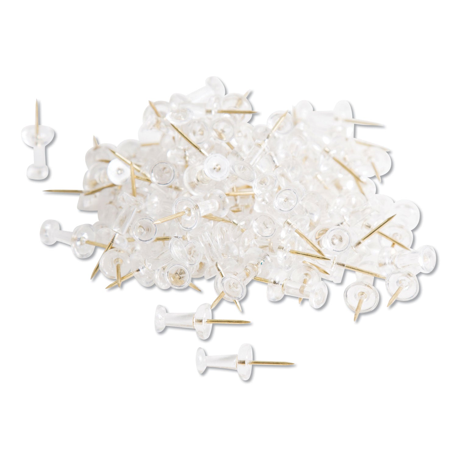Standard Push Pins, Plastic, Clear, Clear Head/Gold Pin, 0.44", 100/Pack