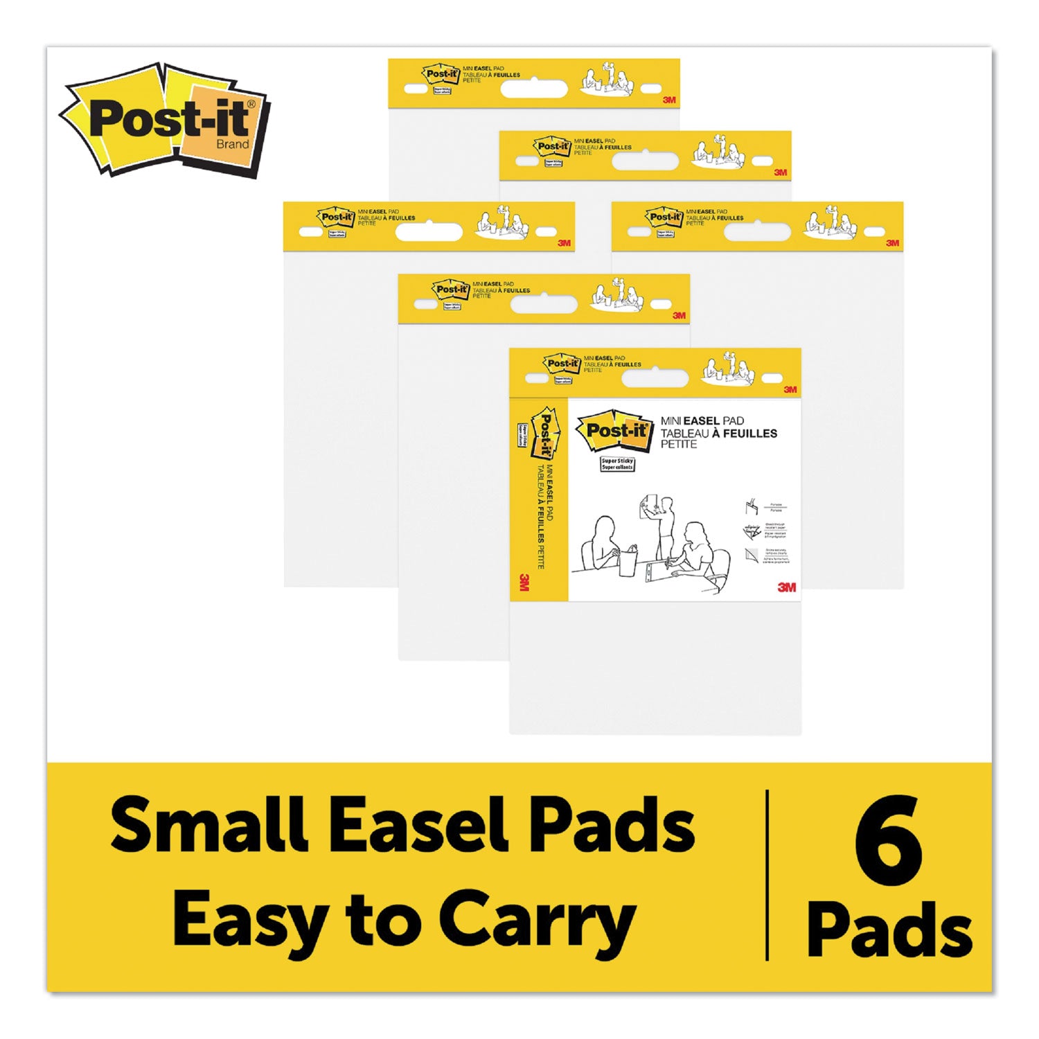 Post-it Post it Super Sticky Mini Easel Pad - 1 Subject(s) - 20 Sheets - Stapled - Portable, Self-stick, Bleed Resistant, Sturdy Back, Built-in Carry Handle - 2 / Pack