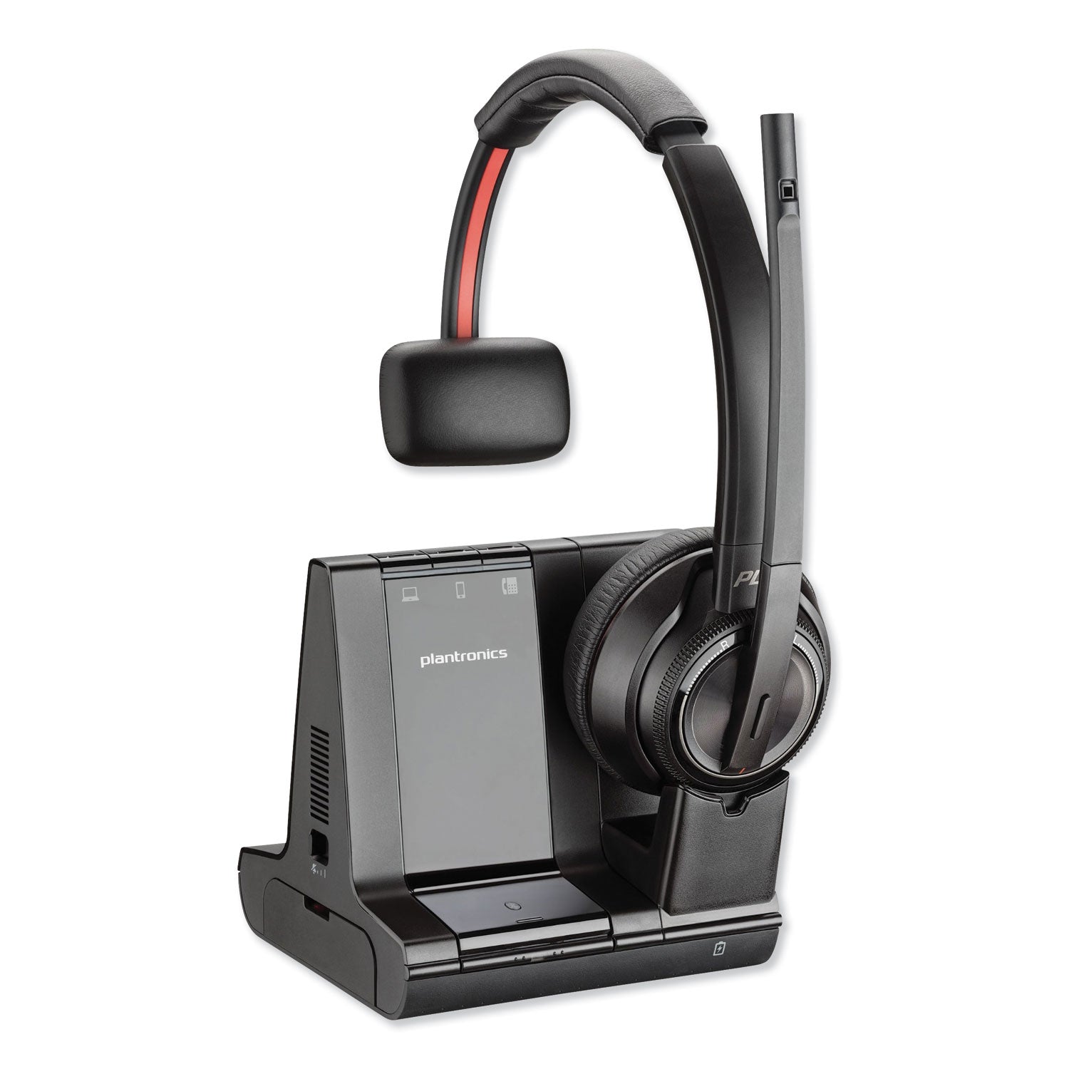 Plantronics Savi Wireless Headset System - Mono - Wireless - Bluetooth/DECT 6.0 - 590 ft - 20 Hz - 20 kHz - Over-the-head - Monaural - Noise Cancelling Microphone - Noise Canceling - Black - 1