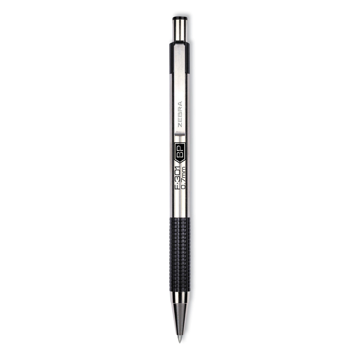 f-301-ballpoint-pen-retractable-bold-16-mm-black-ink-stainless-steel-black-barrel-2-pack_zeb27312 - 1