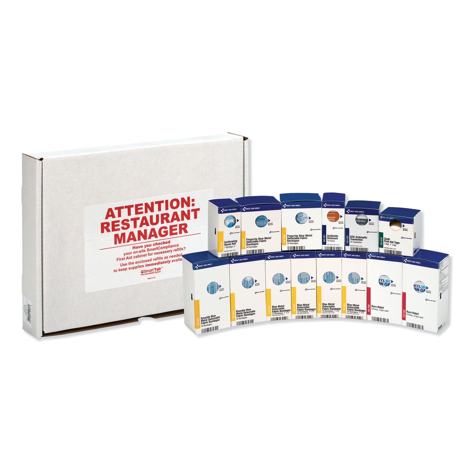 SmartCompliance Restaurant First Aid Cabinet Refill, 214 Pieces - 