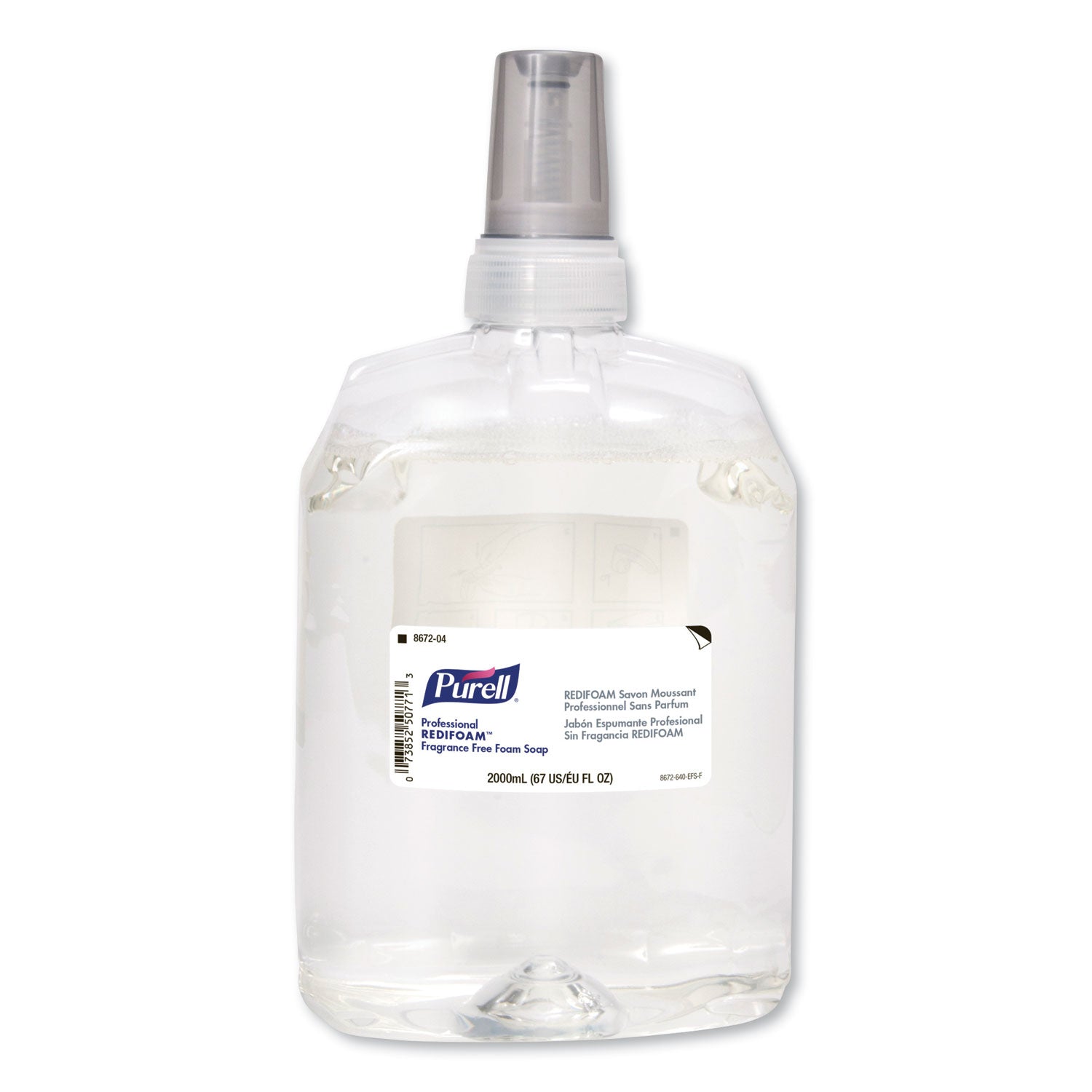 PURELL CXR Refill REDIFOAM FF Foam Soap - 67.6 fl oz (2 L) - Hand - Antibacterial - Clear - Non-clog, Quick Rinse, Refillable, Preservative-free, Paraben-free, Phthalate-free, Fragrance-free, Dye-free, Bio-based - 4 / Carton - 1