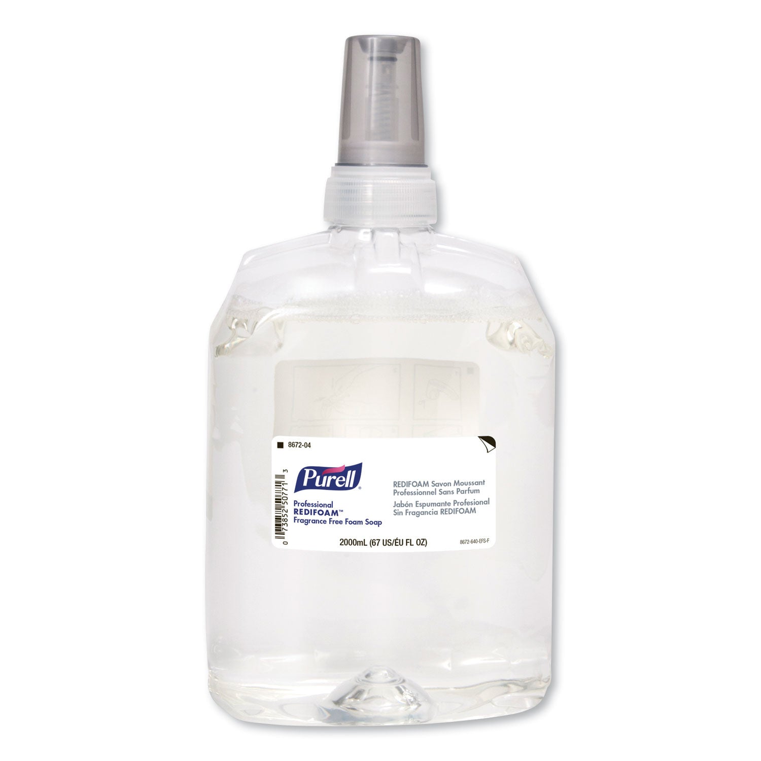PURELL CXR Refill REDIFOAM FF Foam Soap - 67.6 fl oz (2 L) - Hand - Antibacterial - Clear - Non-clog, Quick Rinse, Refillable, Preservative-free, Paraben-free, Phthalate-free, Fragrance-free, Dye-free, Bio-based - 4 / Carton