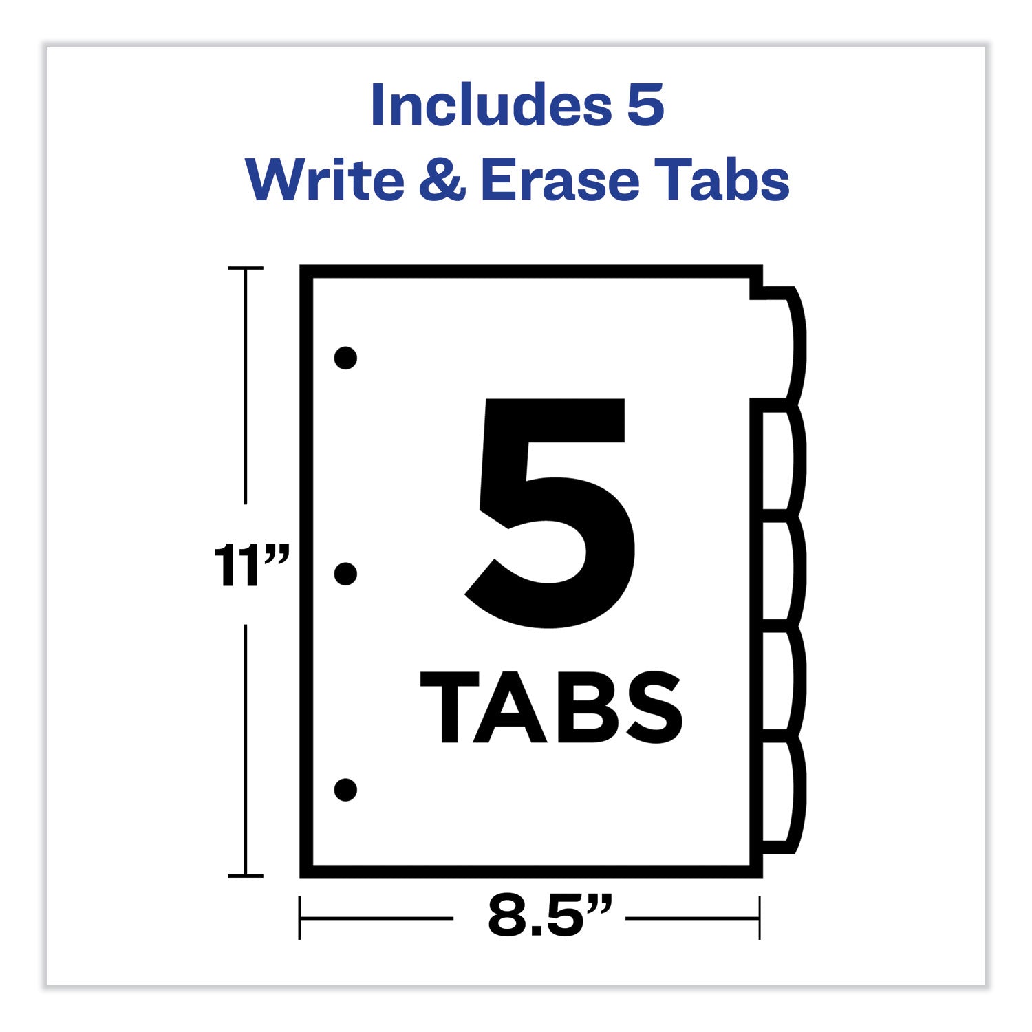 Write and Erase Big Tab Durable Plastic Dividers, 3-Hole Punched, 5-Tab, 11 x 8.5, Assorted, 1 Set - 