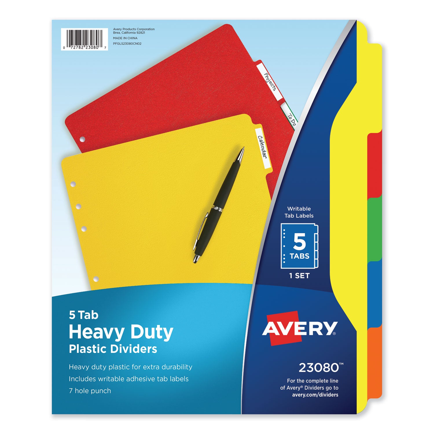 Heavy-Duty Plastic Dividers with Multicolor Tabs and White Labels , 5-Tab, 11 x 8.5, Assorted, 1 Set - 