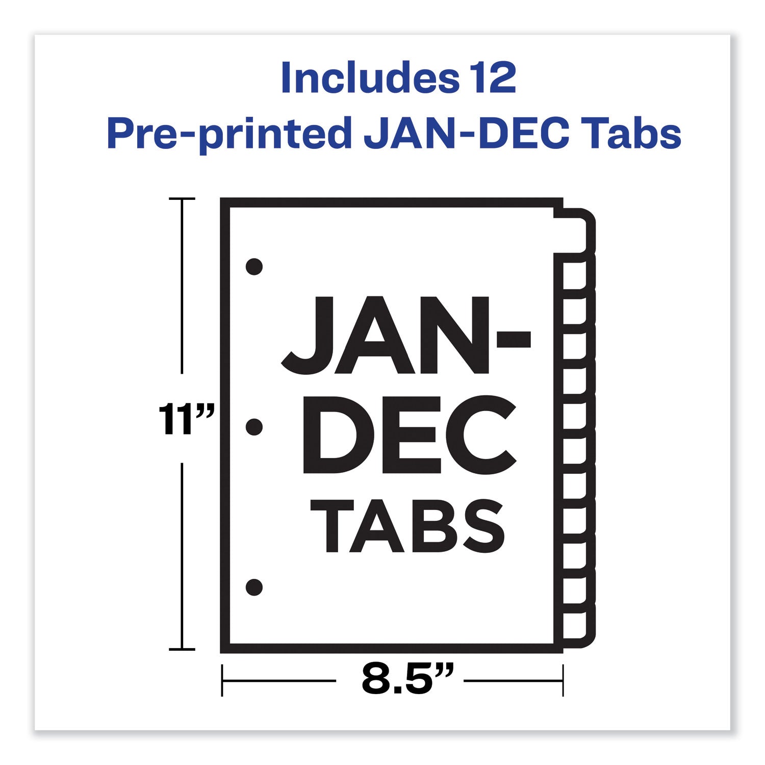 Durable Preprinted Plastic Tab Dividers, 12-Tab, Jan. to Dec., 11 x 8.5, Assorted, 1 Set - 