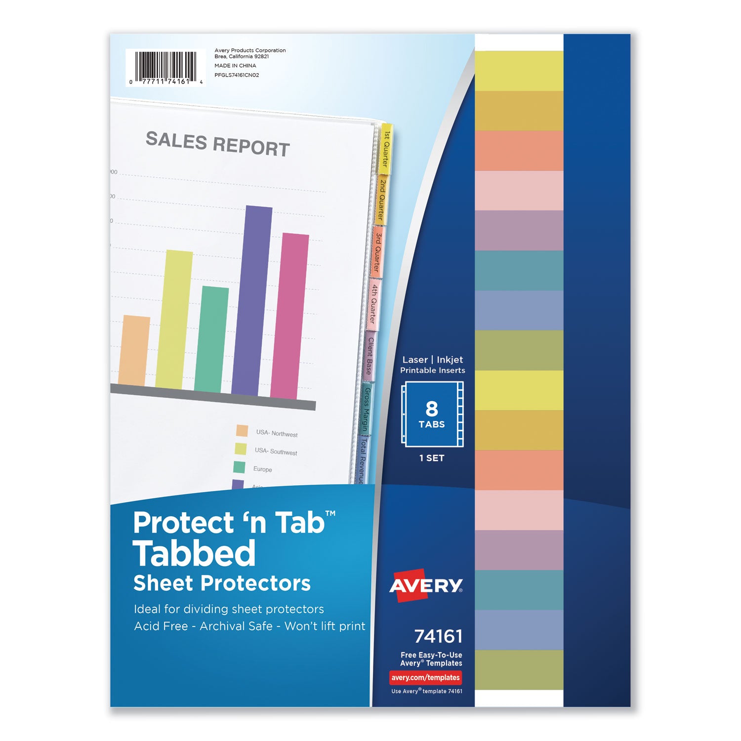 Protect 'n Tab Top-Load Clear Sheet Protectors w/Eight Tabs, Letter - 