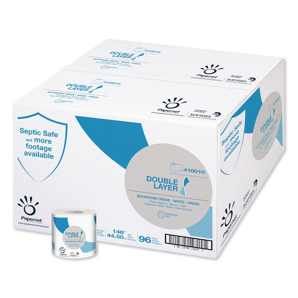 Double Layer Toilet Tissue, Septic Safe, 1-Ply, White, Pure Cellulose, 500 Sheets/Roll, 96 Rolls/Carton