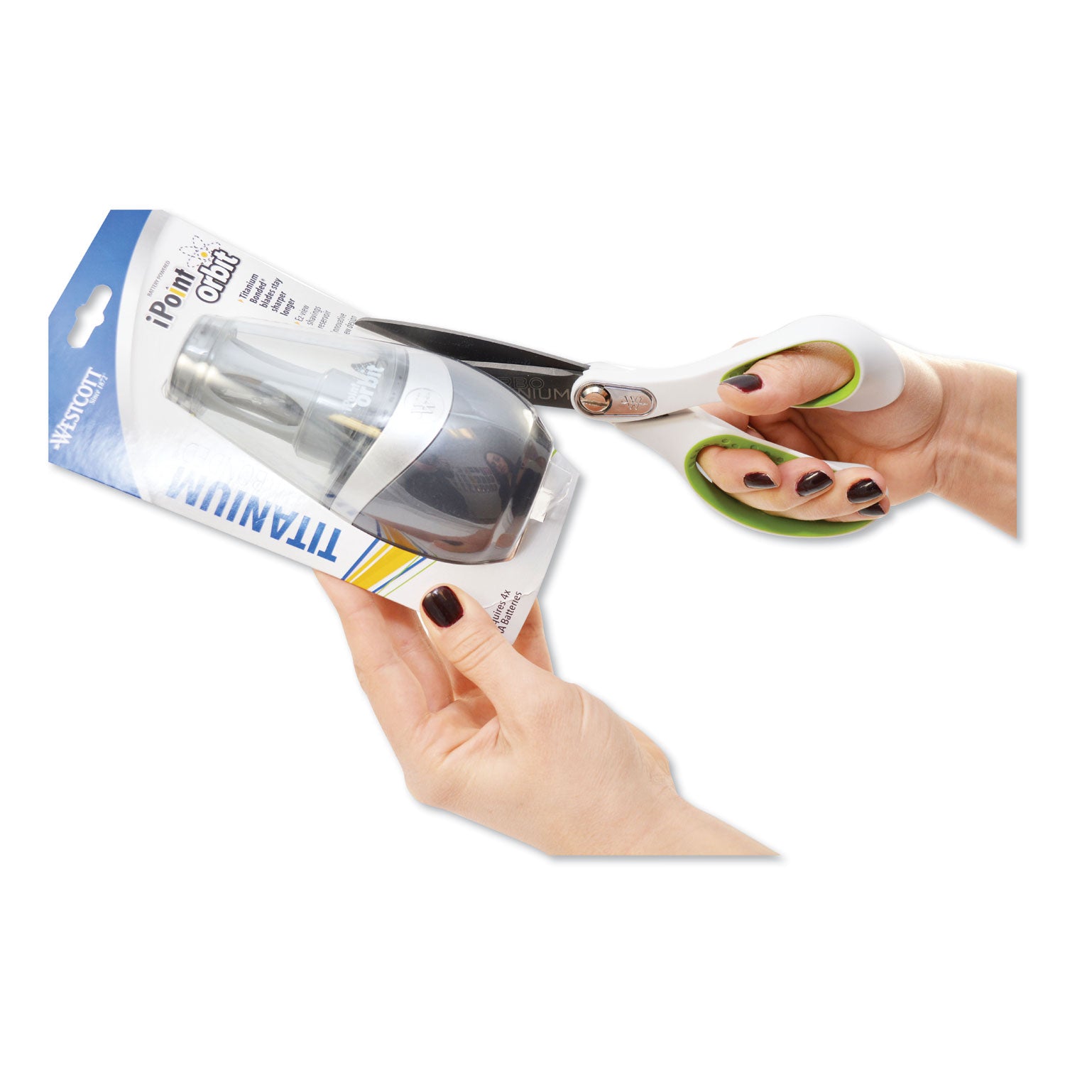 CarboTitanium Bonded Scissors, 8" Long, 3.25" Cut Length, White/Green Straight Handle