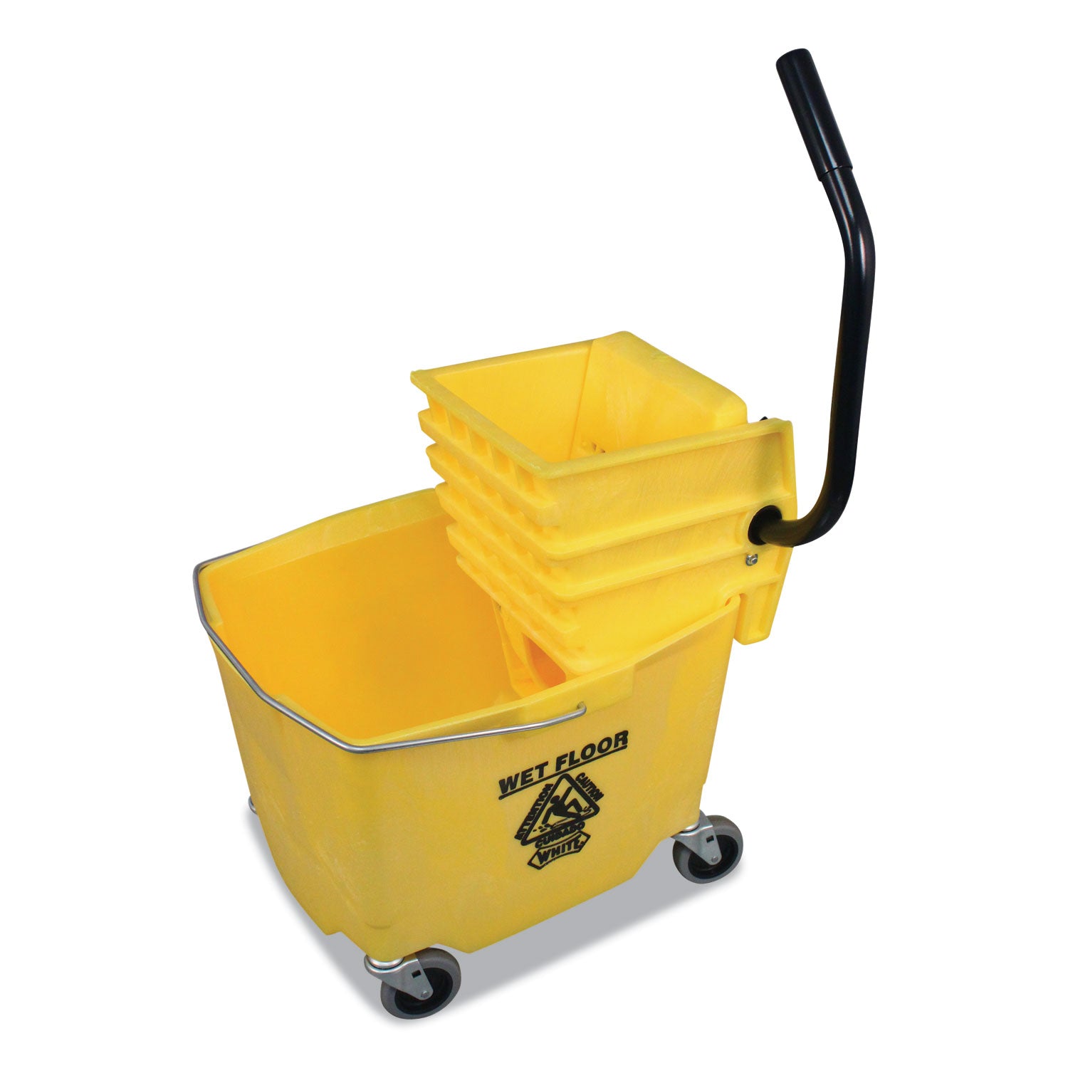 Side-Press Squeeze Wringer/Plastic Bucket Combo, 12 to 32 oz, Yellow