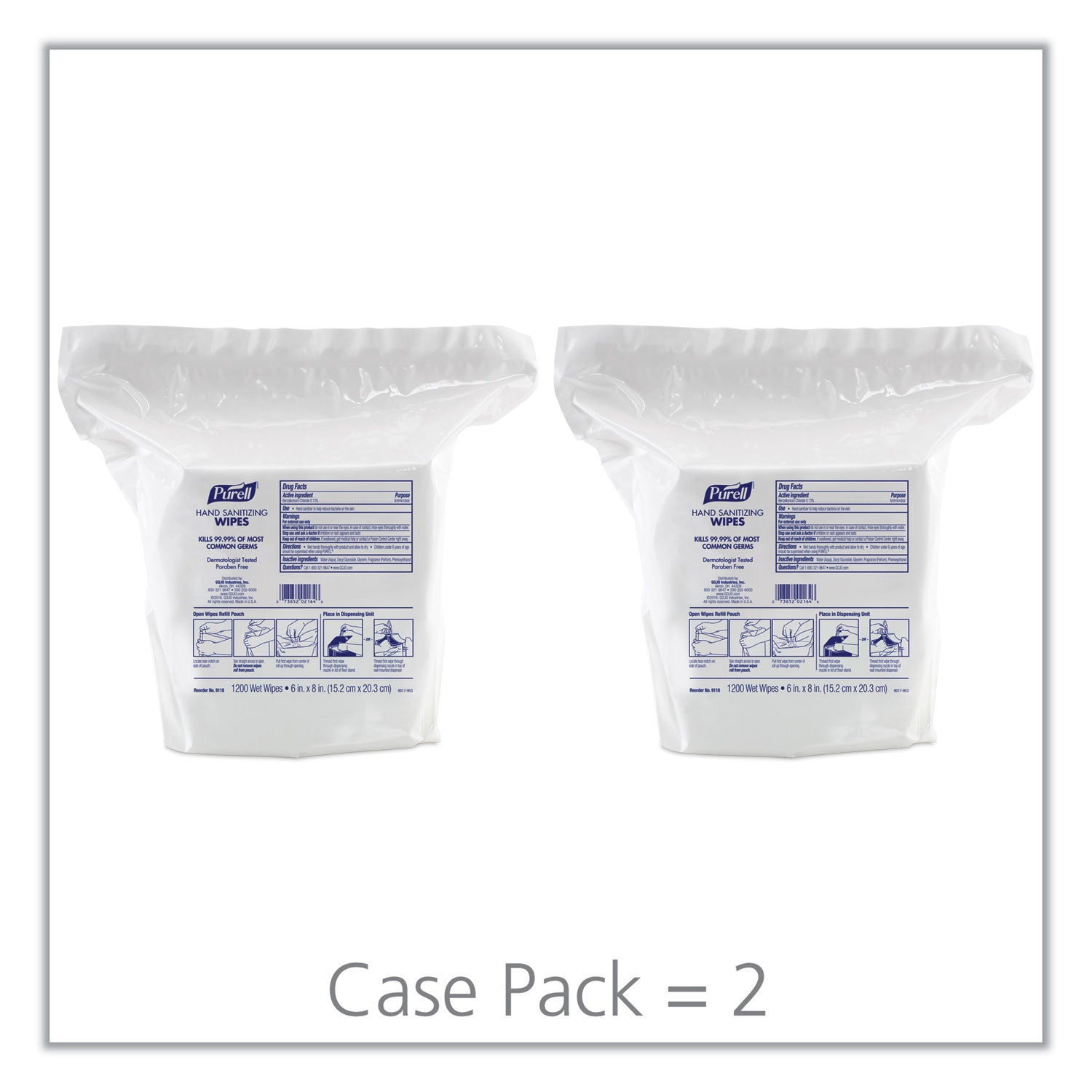 Hand Sanitizing Wipes, 6 x 8, Fresh Citrus Scent, White, 1,200/Refill Pouch, 2 Refills/Carton - 