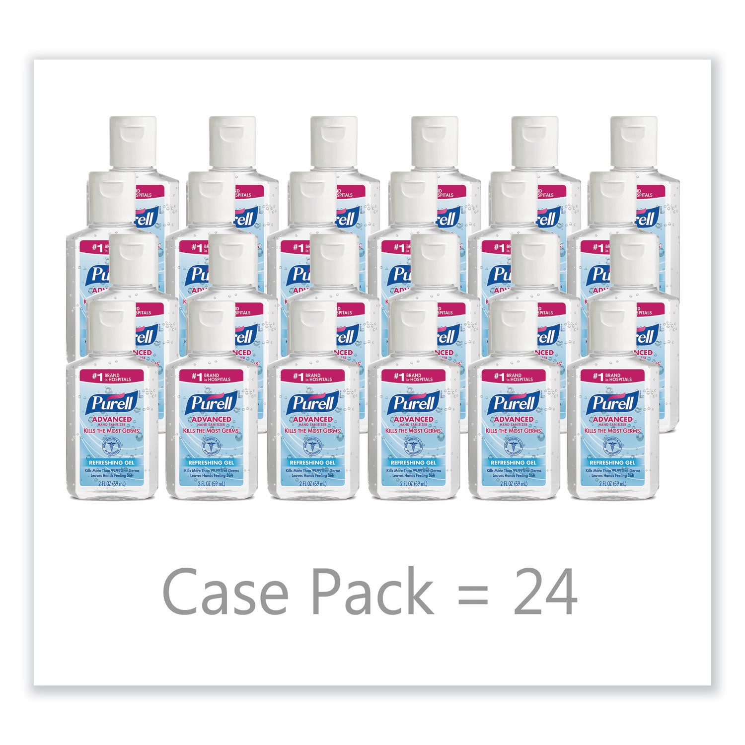 Advanced Hand Sanitizer Refreshing Gel, 2 oz, Flip-Cap Bottle, Clean Scent, 24/Carton - 