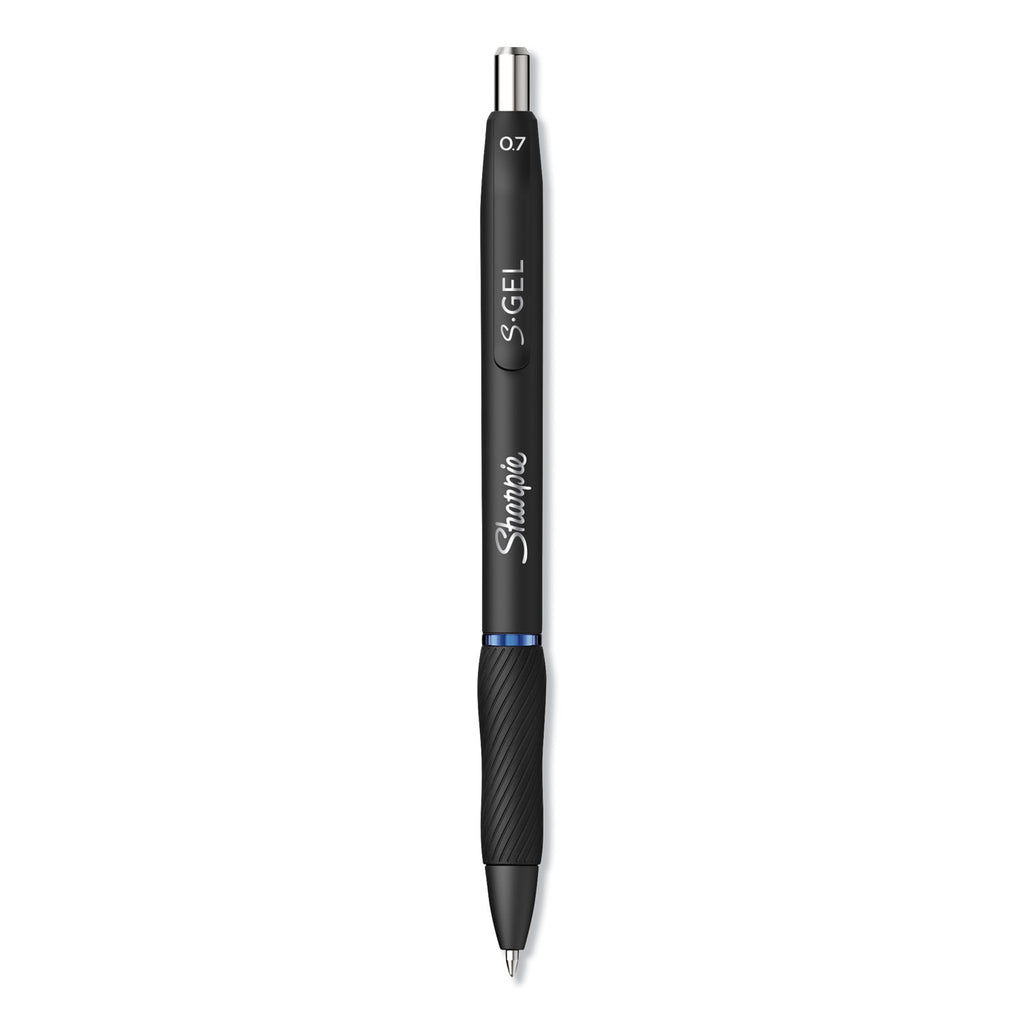 S-Gel High-Performance Gel Pen, Retractable, Medium 0.7 mm, Blue Ink, Black Barrel, Dozen