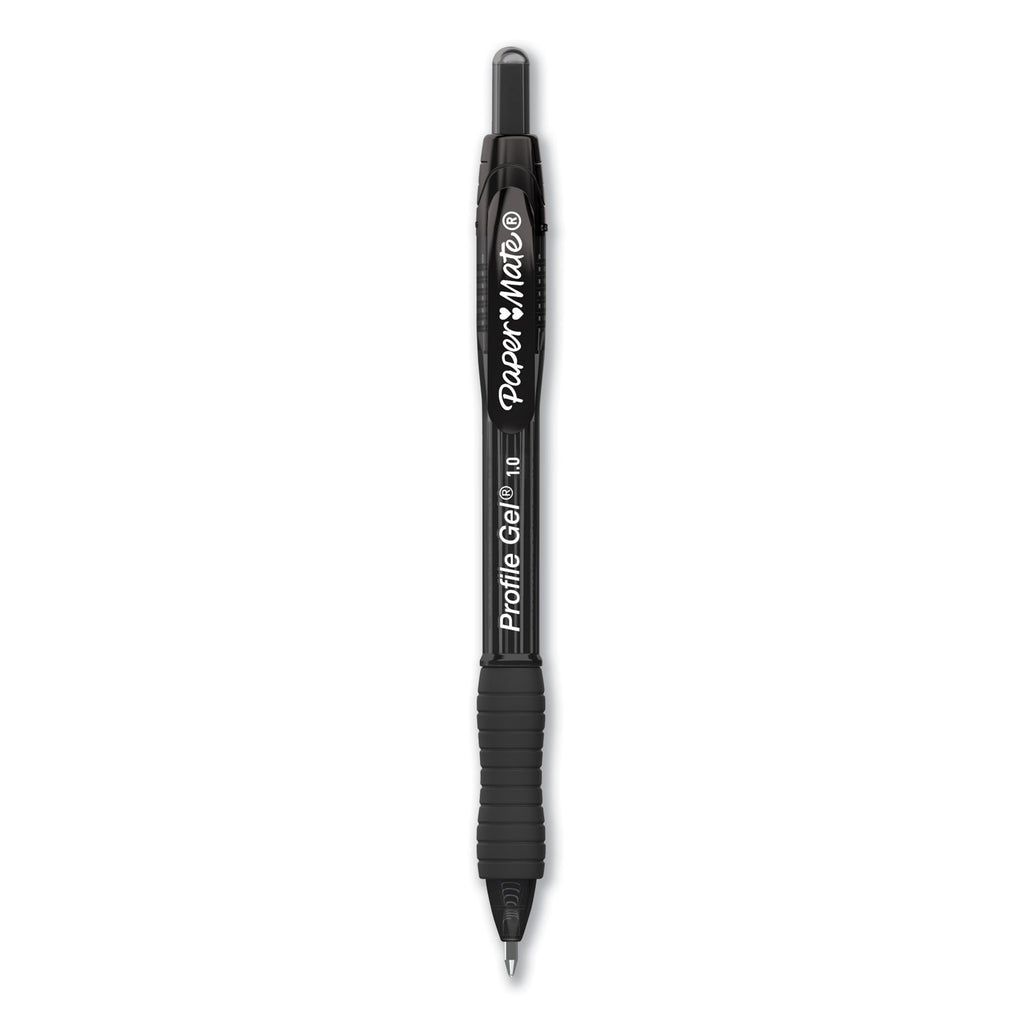 Profile Gel Pen, Retractable, Bold 1 mm, Black Ink, Translucent Black Barrel, Dozen