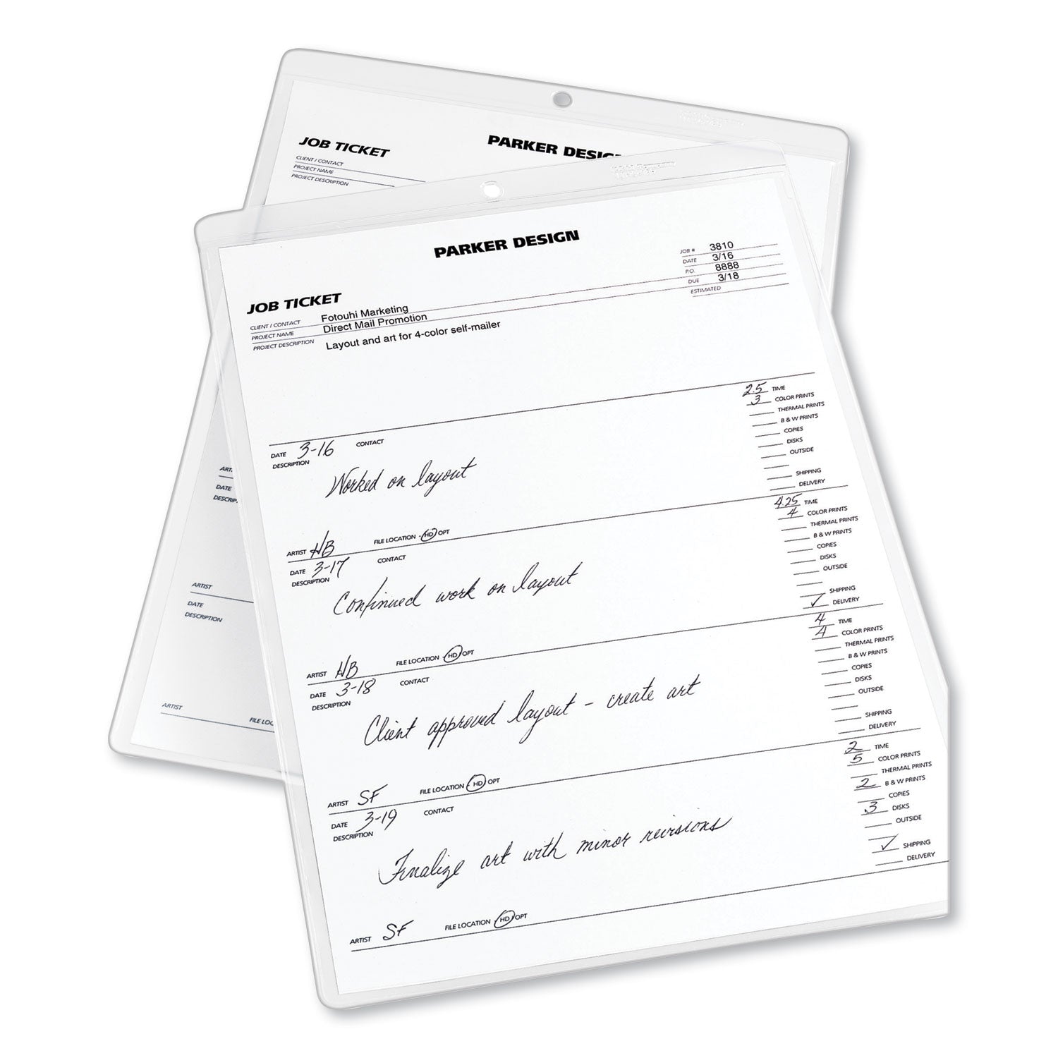 Job Ticket Holders, Heavy Gauge Vinyl, 9 x 12, Clear, 10/Pack - 