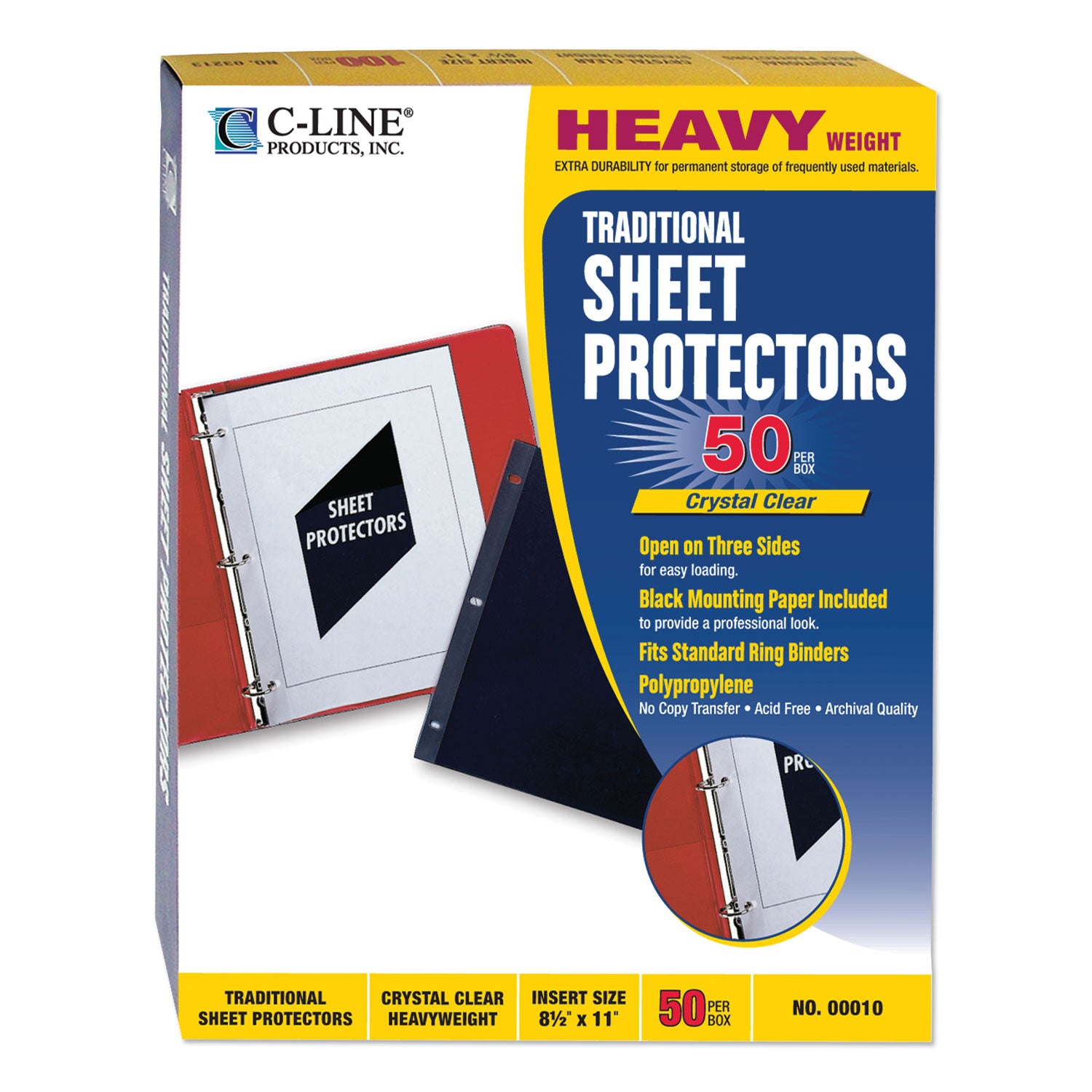 Traditional Polypropylene Sheet Protectors, Heavyweight, 11 x 8.5, 50/Box - 