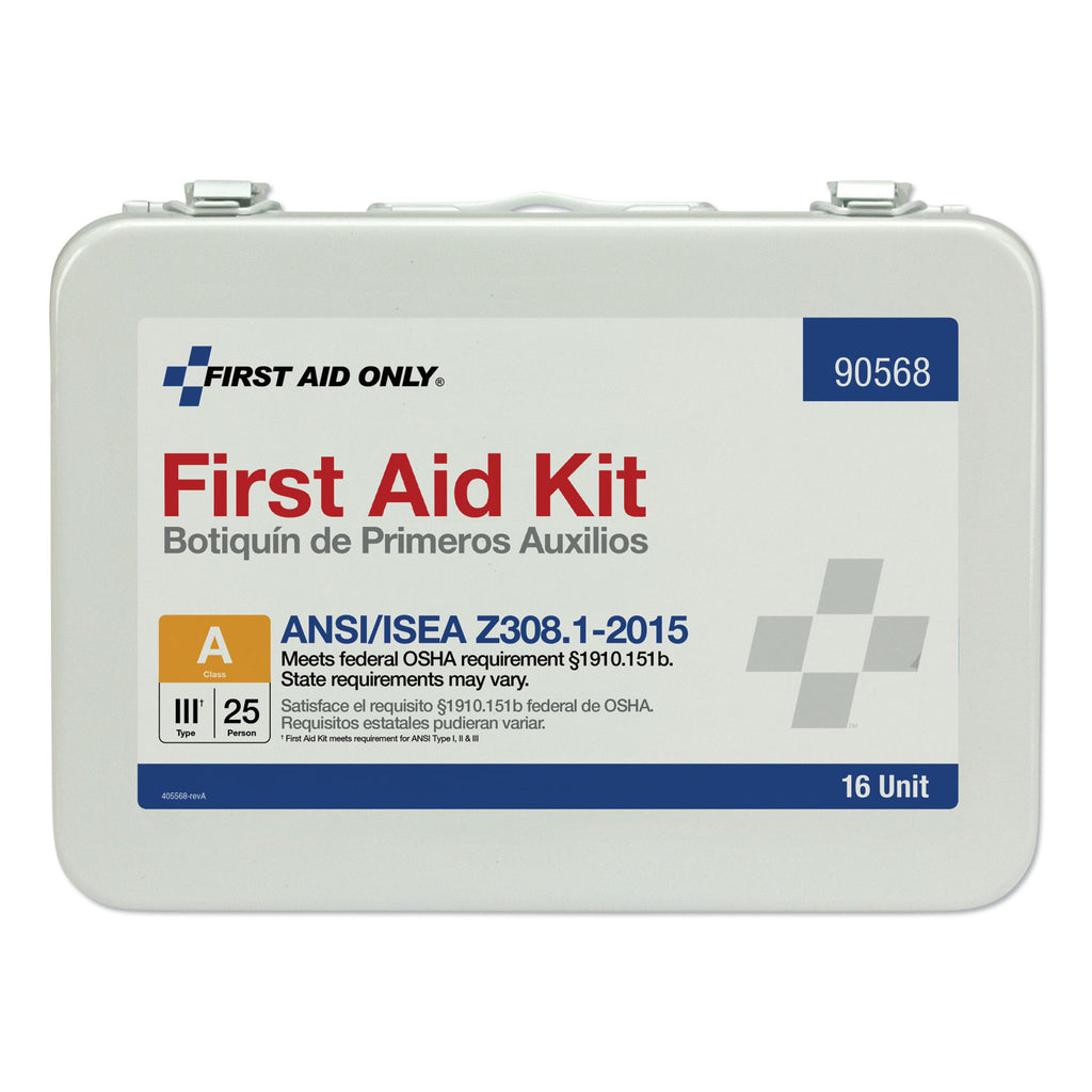 Unitized ANSI Compliant Class A Type III First Aid Kit for 25 People, 84 Pieces, Metal Case