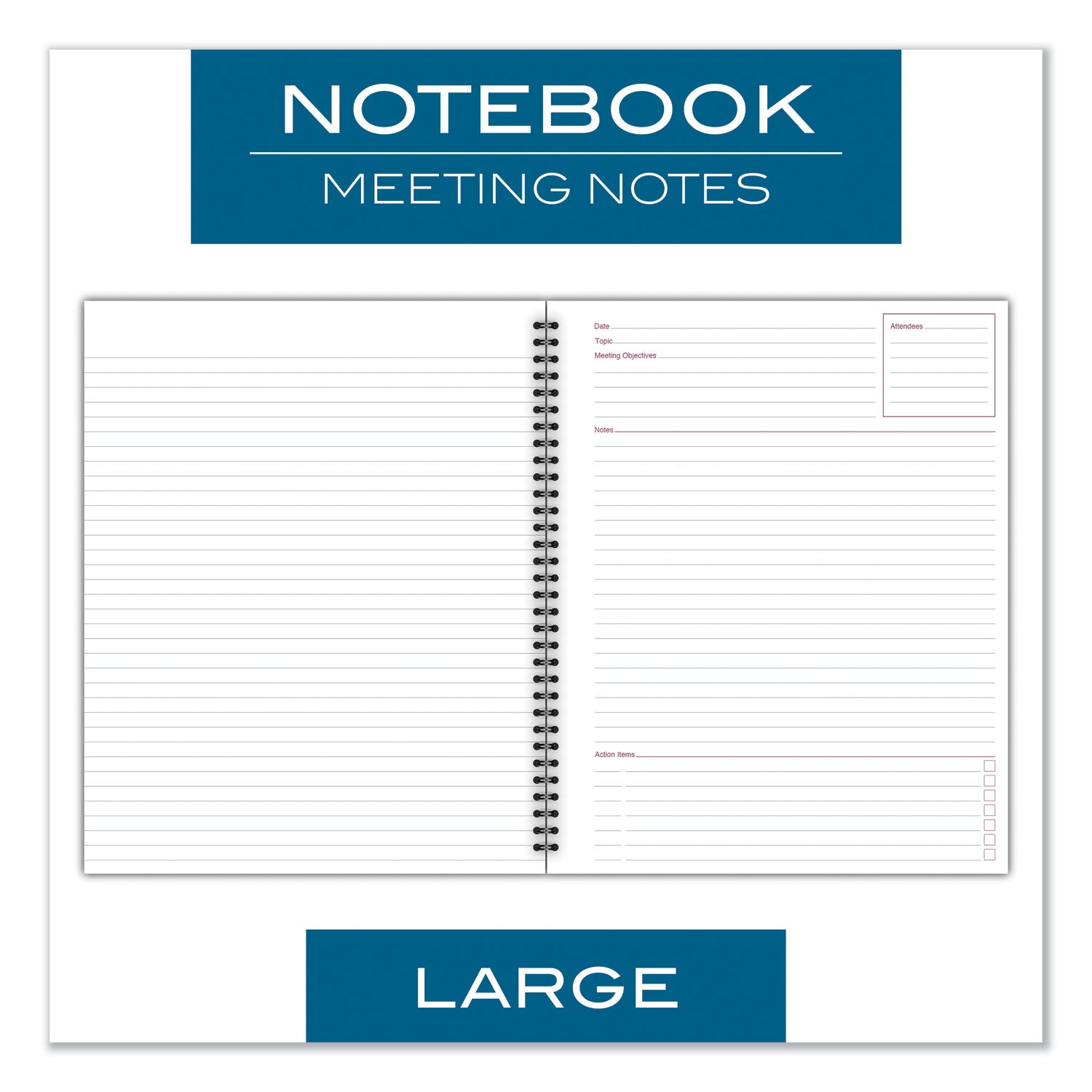 Wirebound Guided Meeting Notes Notebook, 1-Subject, Meeting-Minutes/Notes Format, Dark Gray Cover, (80) 11 x 8.25 Sheets