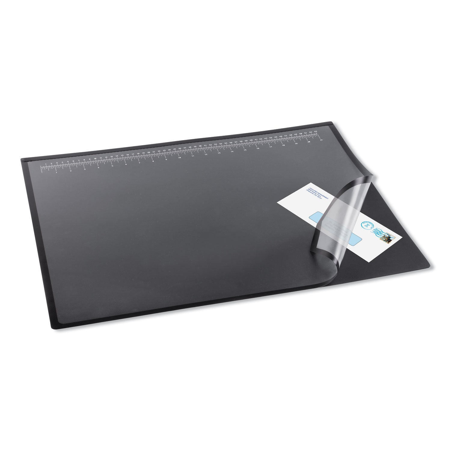 Desk Pad with Transparent Lift-Top Overlay and Antimicrobial Protection, 22" x 17", Black Pad, Transparent Frost Overlay - 