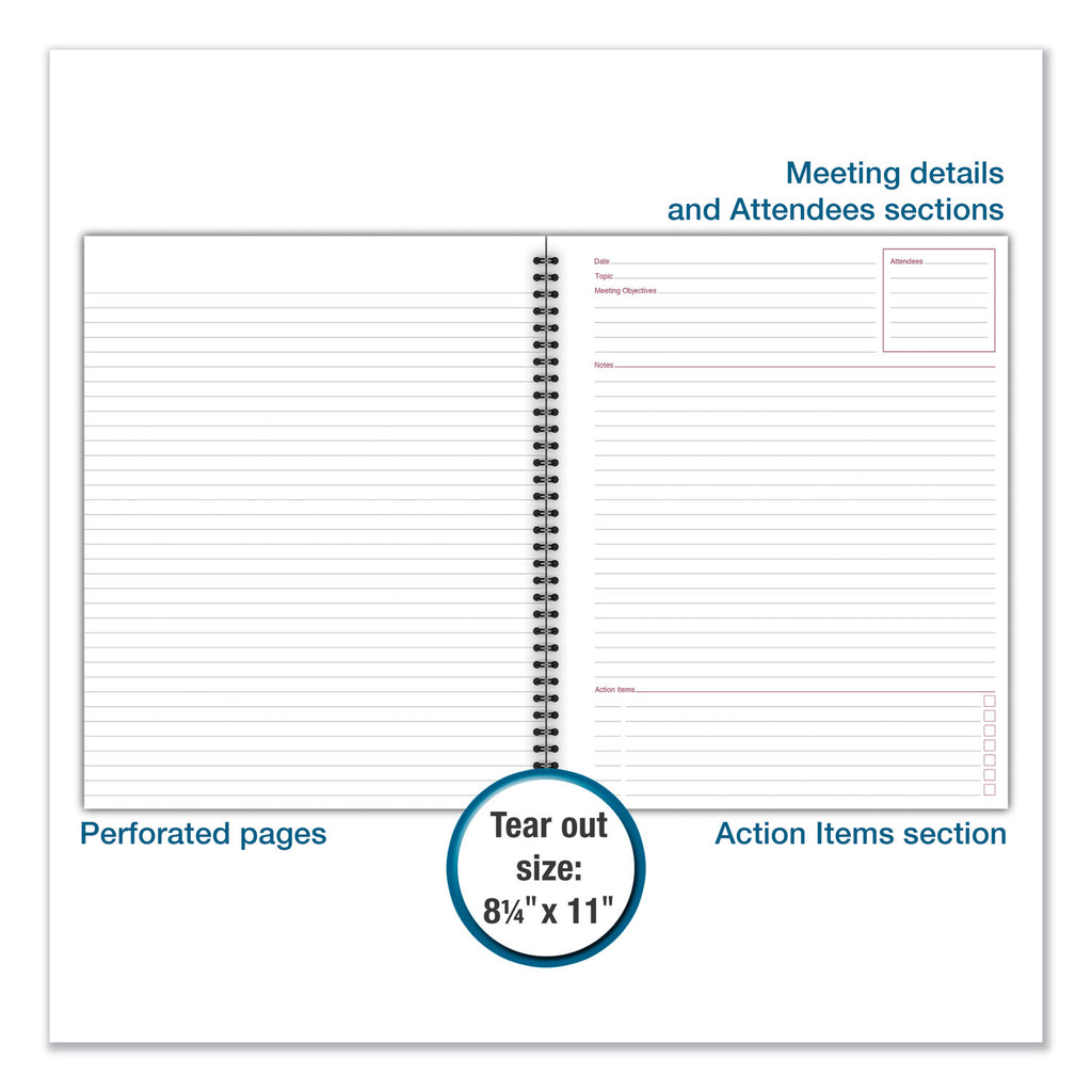 Wirebound Guided Meeting Notes Notebook, 1-Subject, Meeting-Minutes/Notes Format, Dark Gray Cover, (80) 11 x 8.25 Sheets