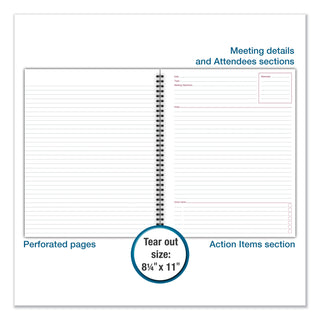 Wirebound Guided Meeting Notes Notebook, 1-Subject, Meeting-Minutes/Notes Format, Dark Gray Cover, (80) 11 x 8.25 Sheets