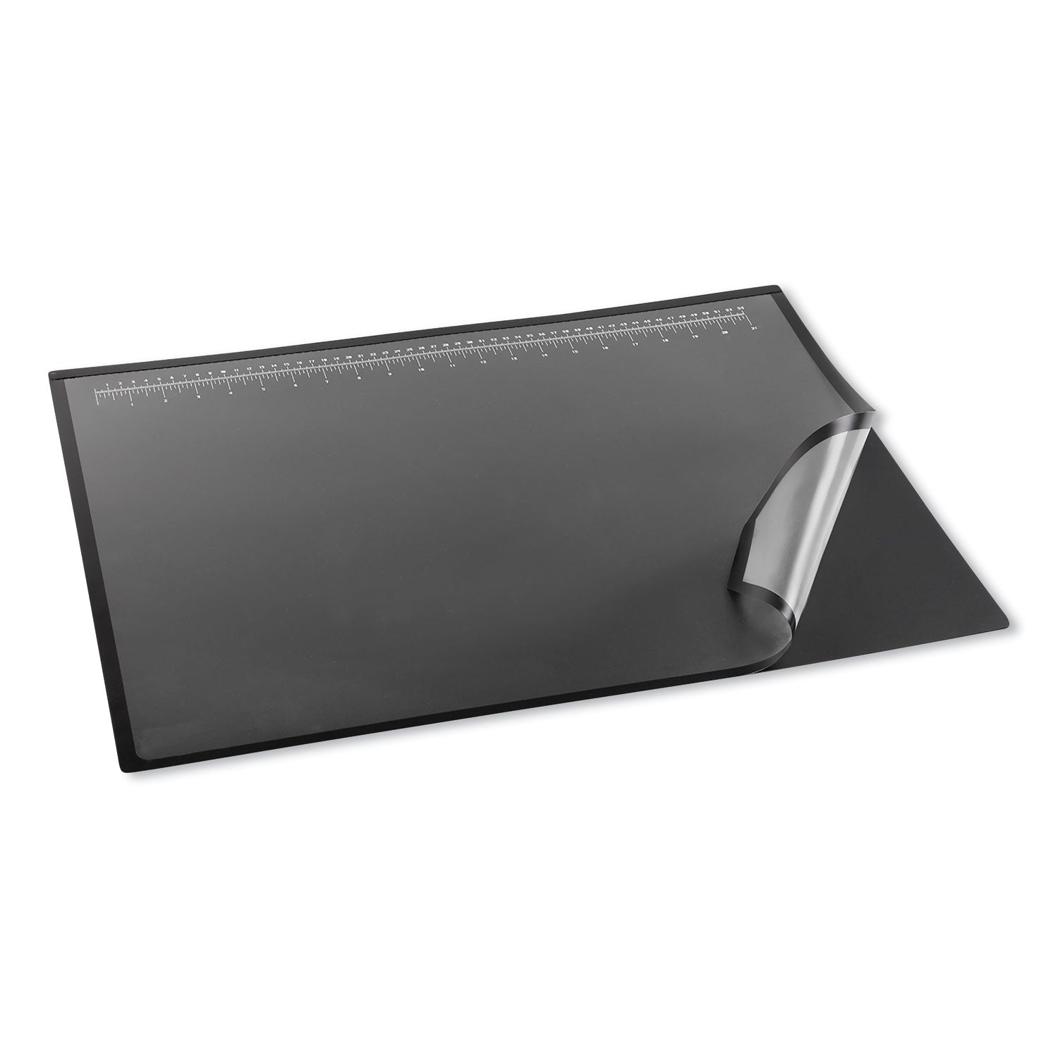 Desk Pad with Transparent Lift-Top Overlay and Antimicrobial Protection, 24" x 19", Black Pad, Transparent Frost Overlay - 