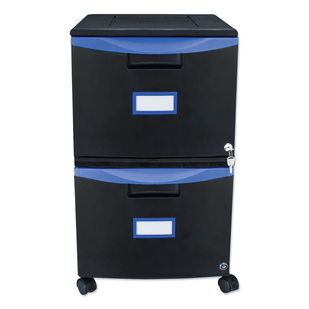 Two-Drawer Mobile Filing Cabinet, 2 Legal/Letter-Size File Drawers, Black/Blue, 14.75" x 18.25" x 26