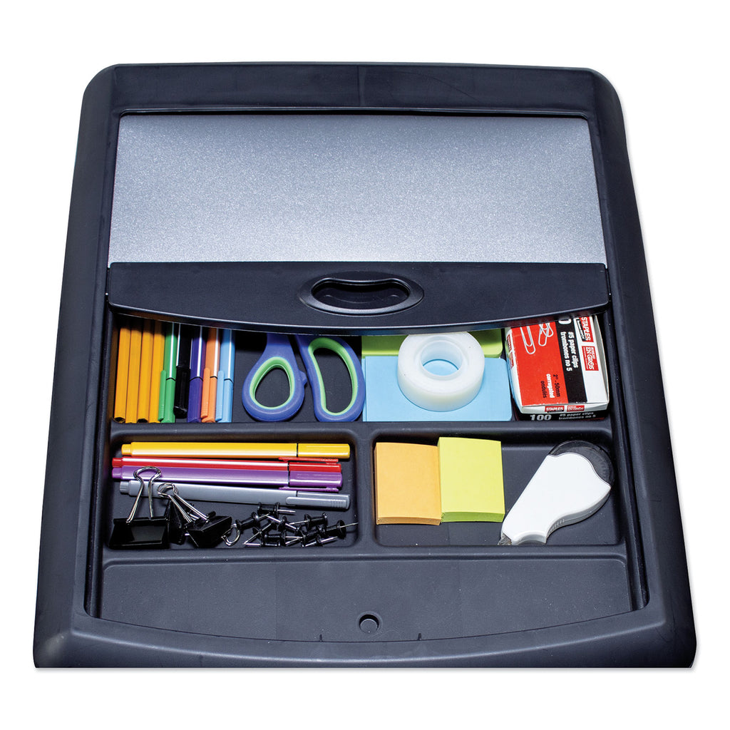 Mobile Filing Cabinet with Metal Siding and Top-Drawer Organizer Tray, 2 Letter File Drawers, Silver/Black, 19" x 15" x 23