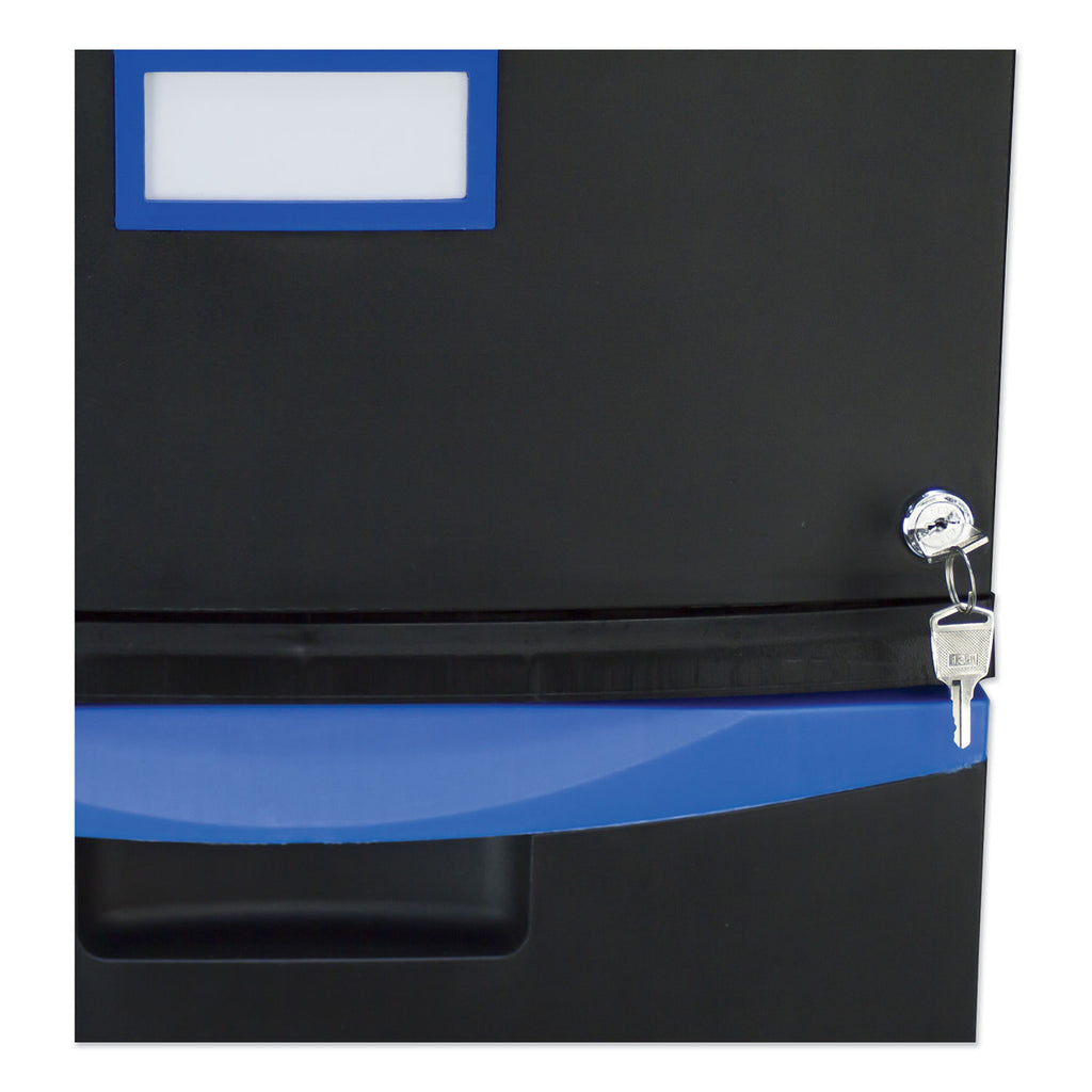 Two-Drawer Mobile Filing Cabinet, 2 Legal/Letter-Size File Drawers, Black/Blue, 14.75" x 18.25" x 26