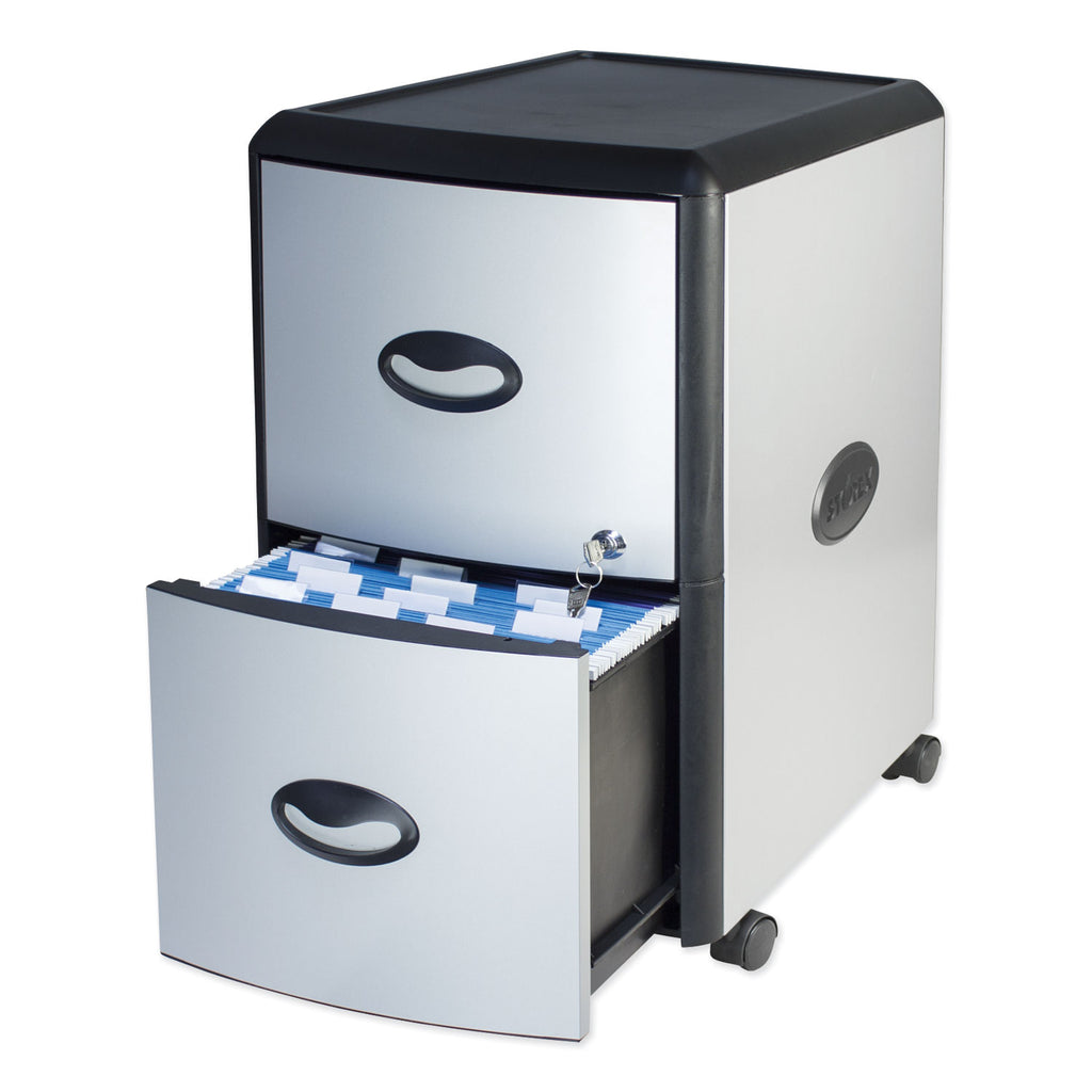 Mobile Filing Cabinet with Metal Siding, 2 Letter-Size File Drawers, Silver/Black, 19" x 15" x 23