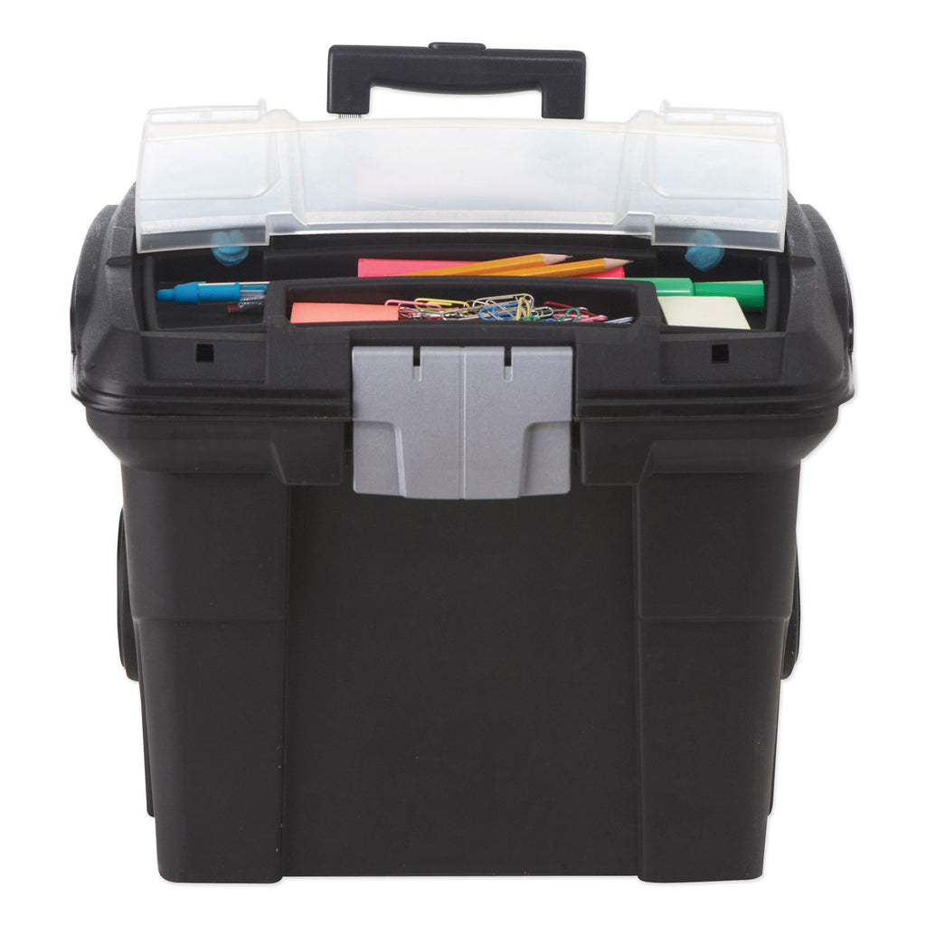 Premium Mobile File Transport Box with Telescoping Handle and Organizer Tray, Letter Files, 15" x 16.38" x 14.25", Black/Gray - 