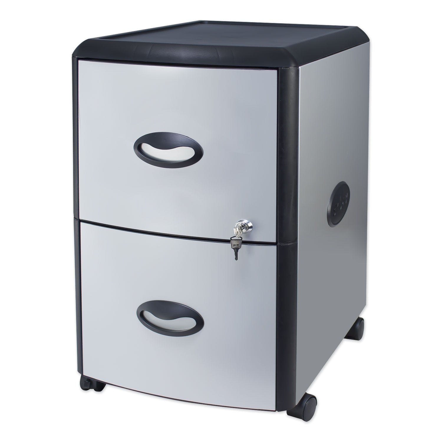Mobile Filing Cabinet with Metal Siding, 2 Letter-Size File Drawers, Silver/Black, 19" x 15" x 23 - 