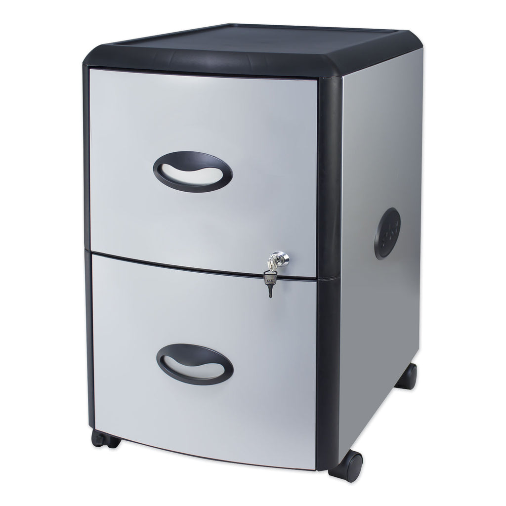 Mobile Filing Cabinet with Metal Siding, 2 Letter-Size File Drawers, Silver/Black, 19" x 15" x 23