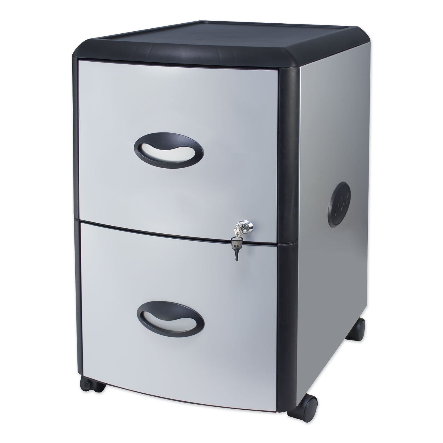 Mobile Filing Cabinet with Metal Siding, 2 Letter-Size File Drawers, Silver/Black, 19" x 15" x 23