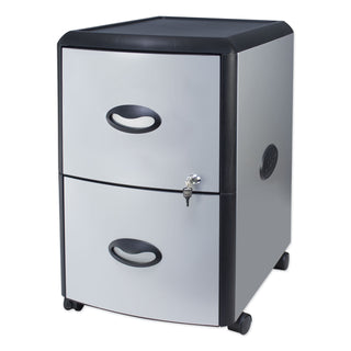 Mobile Filing Cabinet with Metal Siding, 2 Letter-Size File Drawers, Silver/Black, 19" x 15" x 23