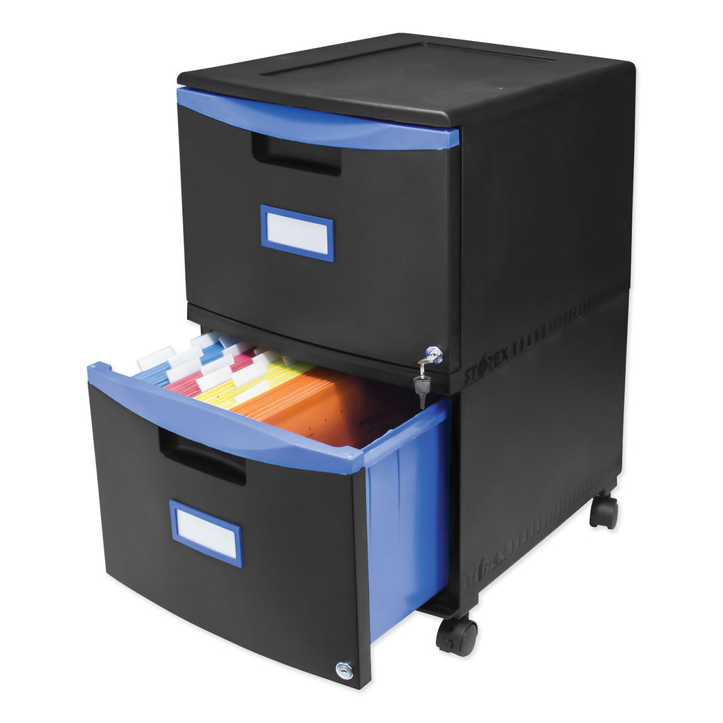 Two-Drawer Mobile Filing Cabinet, 2 Legal/Letter-Size File Drawers, Black/Blue, 14.75" x 18.25" x 26