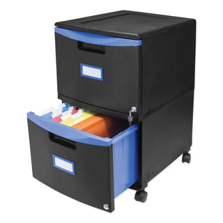 Two-Drawer Mobile Filing Cabinet, 2 Legal/Letter-Size File Drawers, Black/Blue, 14.75" x 18.25" x 26