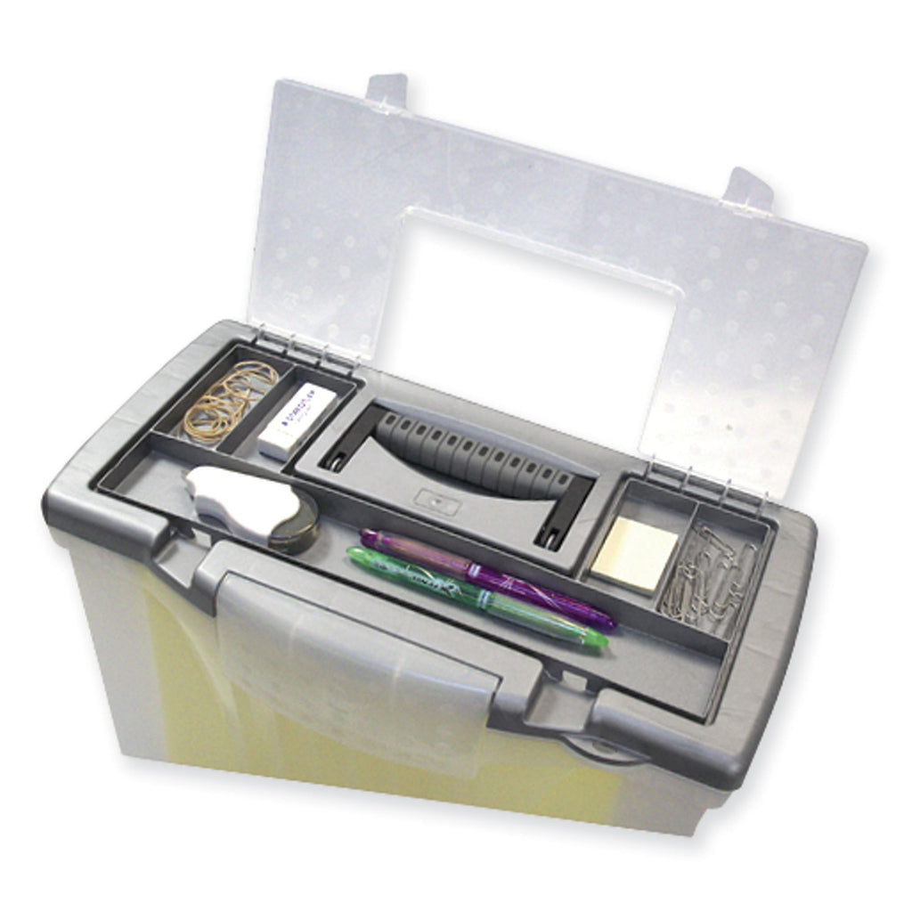 Portable Letter/Legal Filebox with Organizer Lid, Letter/Legal Files, 14.5" x 10.5" x 12", Clear/Silver - 