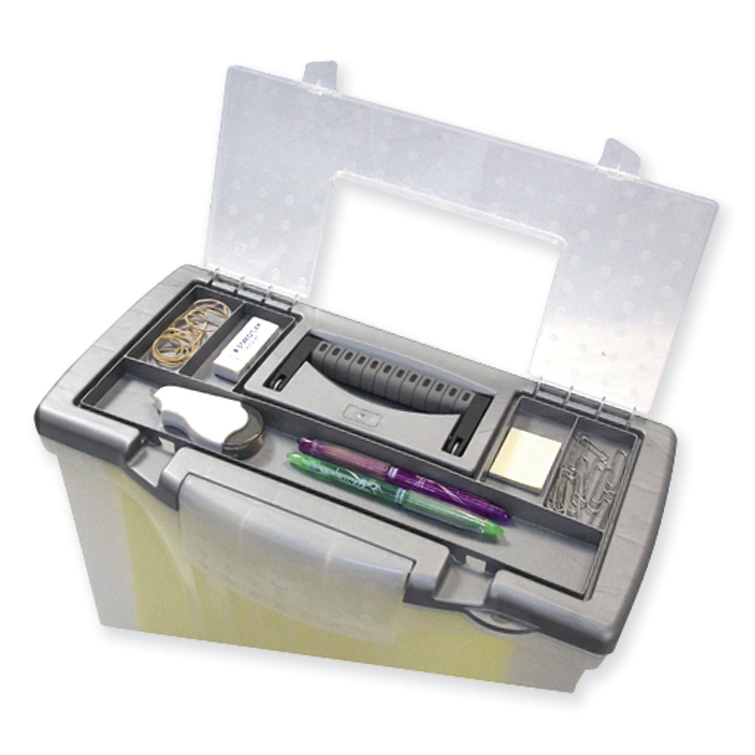 Portable Letter/Legal Filebox with Organizer Lid, Letter/Legal Files, 14.5" x 10.5" x 12", Clear/Silver - 