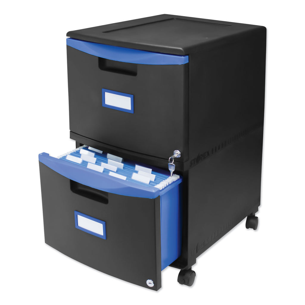Two-Drawer Mobile Filing Cabinet, 2 Legal/Letter-Size File Drawers, Black/Blue, 14.75" x 18.25" x 26