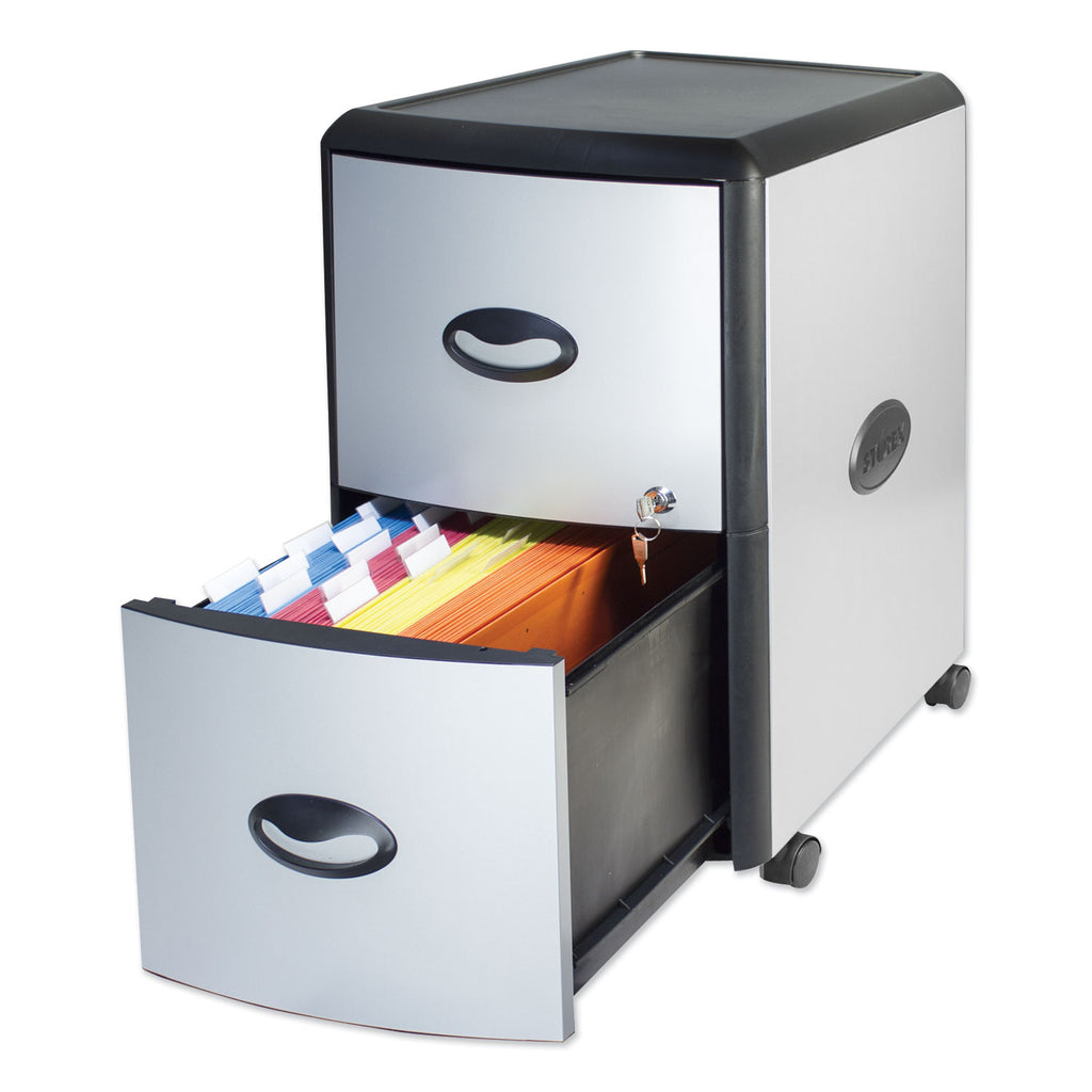Mobile Filing Cabinet with Metal Siding, 2 Letter-Size File Drawers, Silver/Black, 19" x 15" x 23