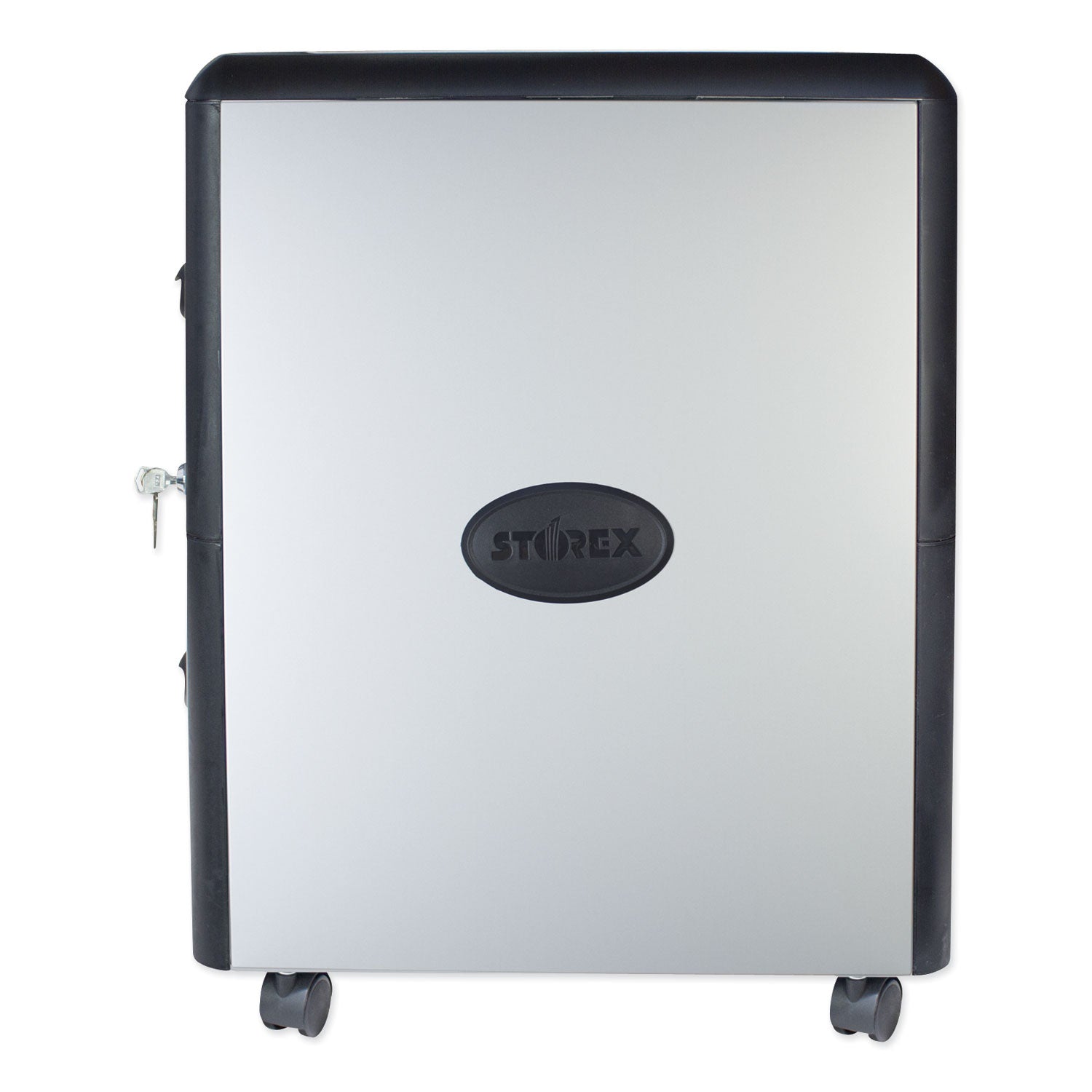Mobile Filing Cabinet with Metal Siding and Top-Drawer Organizer Tray, 2 Letter File Drawers, Silver/Black, 19" x 15" x 23