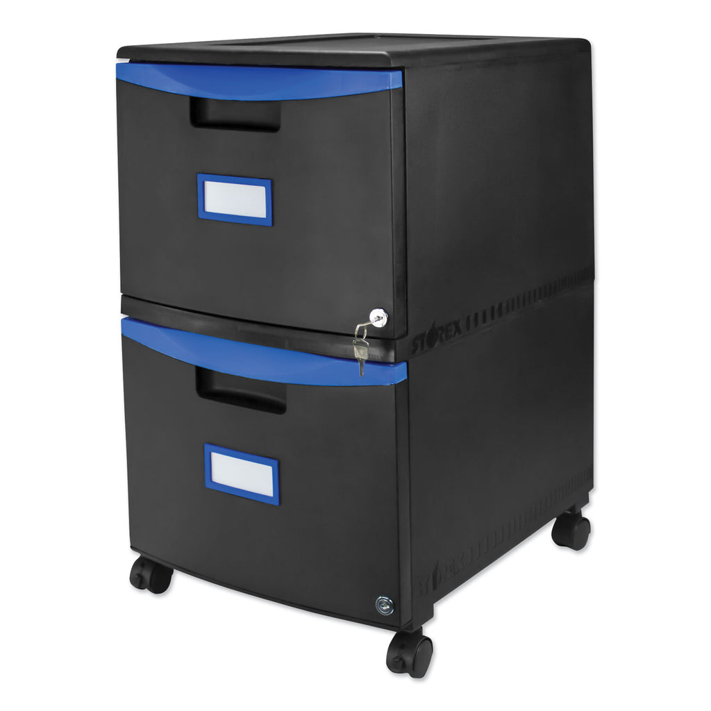 Two-Drawer Mobile Filing Cabinet, 2 Legal/Letter-Size File Drawers, Black/Blue, 14.75" x 18.25" x 26