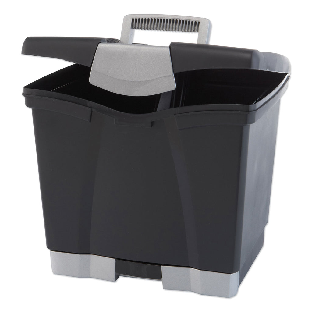Portable File Box with Drawer, Letter Files, 14" x 11.25" x 14.5", Black - 