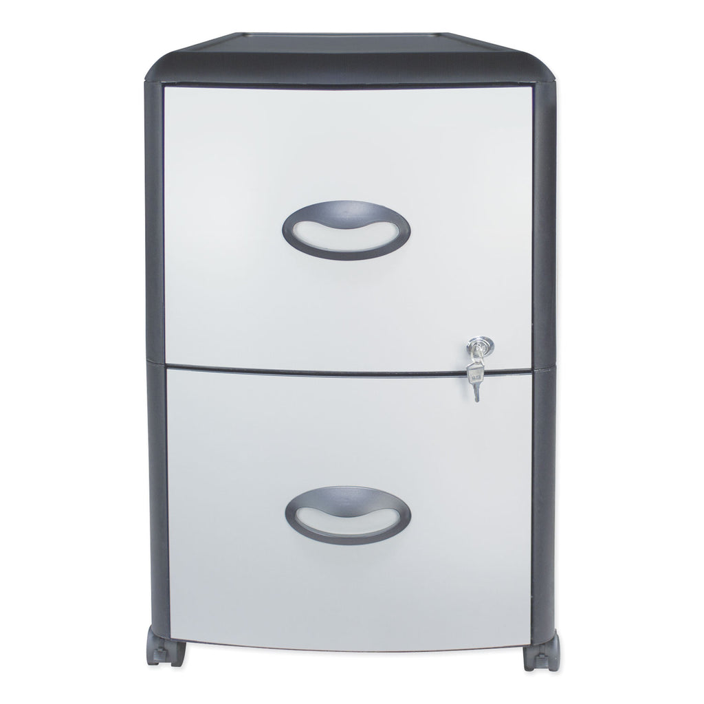 Mobile Filing Cabinet with Metal Siding, 2 Letter-Size File Drawers, Silver/Black, 19" x 15" x 23
