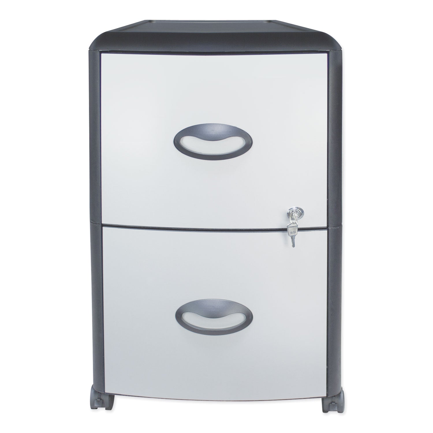 Mobile Filing Cabinet with Metal Siding, 2 Letter-Size File Drawers, Silver/Black, 19" x 15" x 23