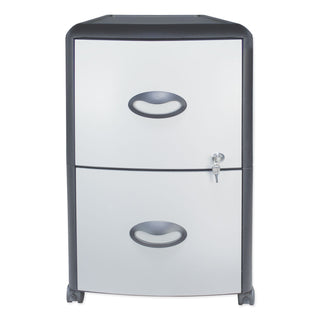 Mobile Filing Cabinet with Metal Siding, 2 Letter-Size File Drawers, Silver/Black, 19" x 15" x 23