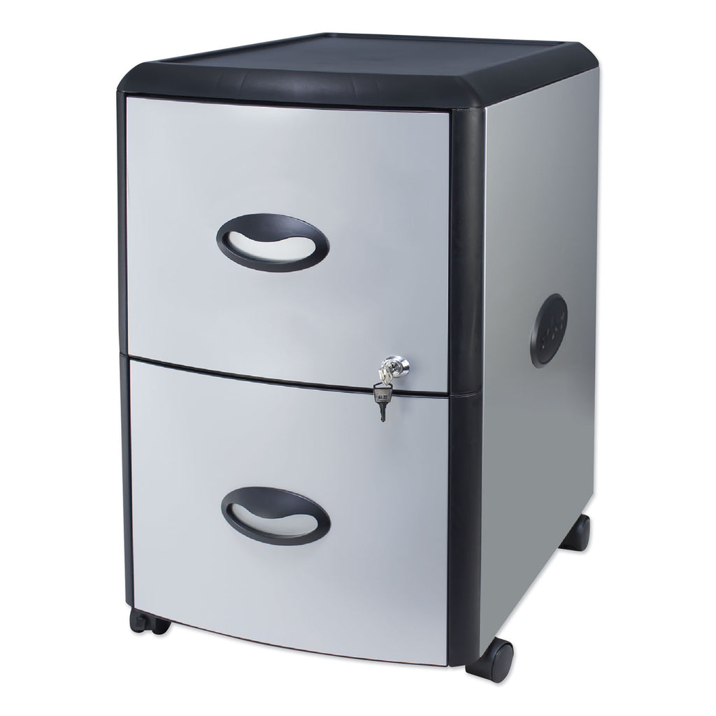 Mobile Filing Cabinet with Metal Siding, 2 Letter-Size File Drawers, Silver/Black, 19" x 15" x 23