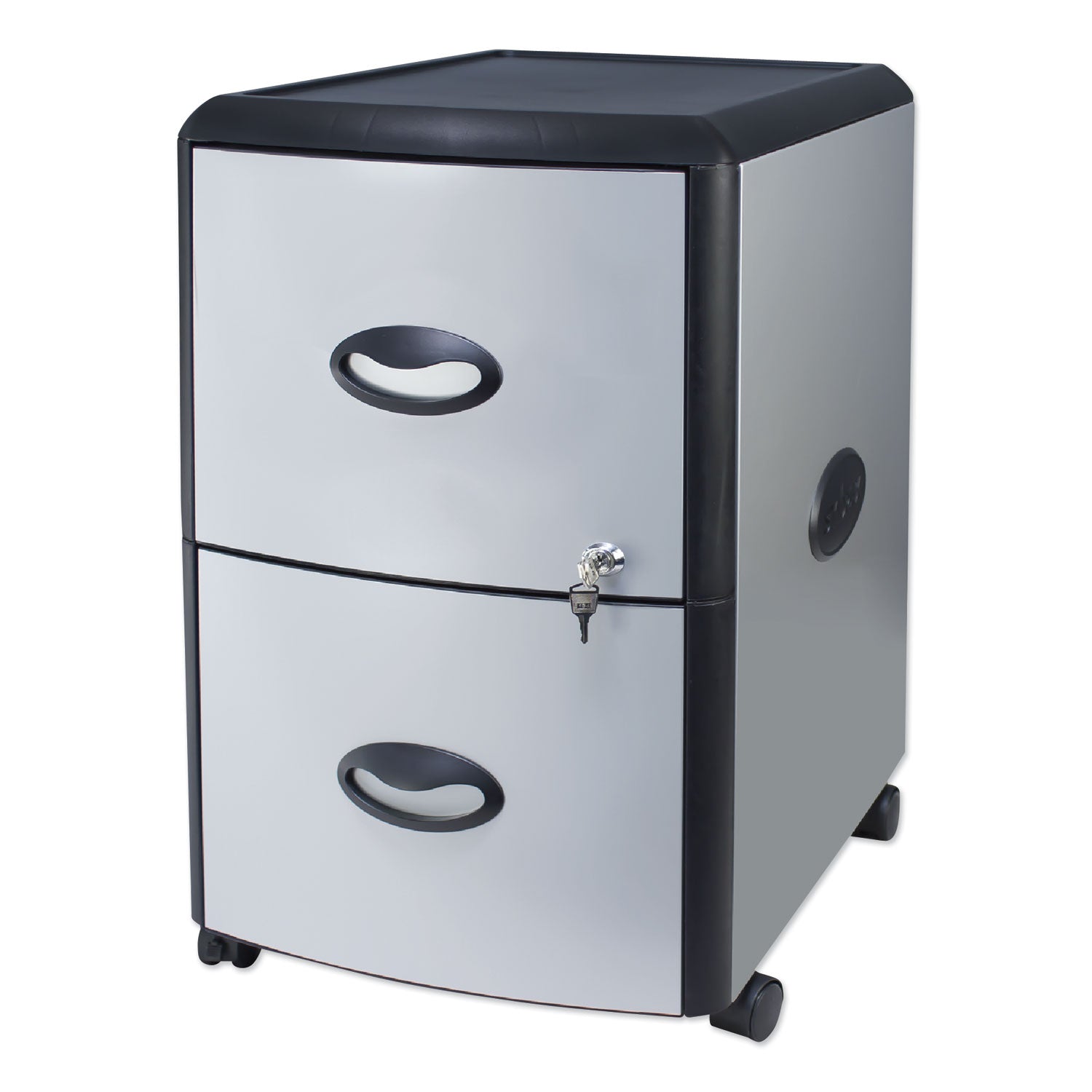 Mobile Filing Cabinet with Metal Siding, 2 Letter-Size File Drawers, Silver/Black, 19" x 15" x 23