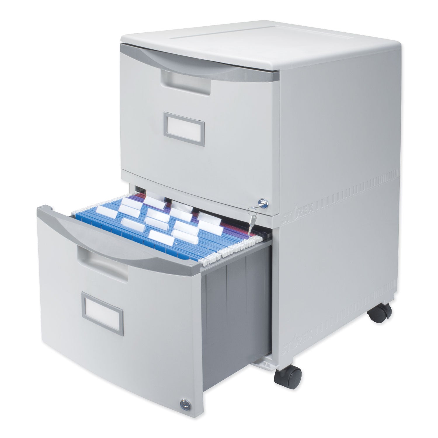 Two-Drawer Mobile Filing Cabinet, 2 Legal/Letter-Size File Drawers, Gray, 14.75" x 18.25" x 26